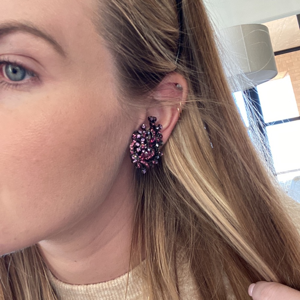 Jose & Maria Barrera Clip On Crystal Earrings - Purple - Picture 9 of 12